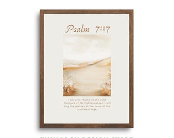 Psalm 7: 17 Scripture Wall Art | Thanksgiving Christian Wall Art | Fall Vintage Bible Verse Print | Christian Home Decor | Digital Download