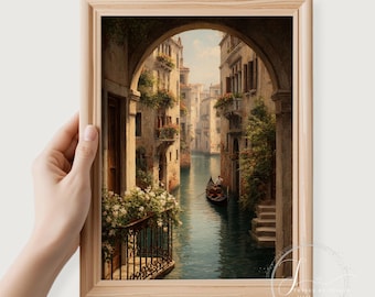Elegant Venice Canal Wall Art | Romantic European Art | Oil Painting style | Digital Download