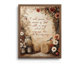 Psalm 69:30 Fall Wall Art | Thanksgiving Psalm Wall Art | Autumn Bible Verse | Digital Download | Scripture Printable