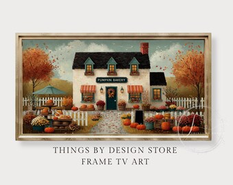 Cozy Pumpkin Bakery Frame TV Art | Fall Village Decor | Autumn Display
