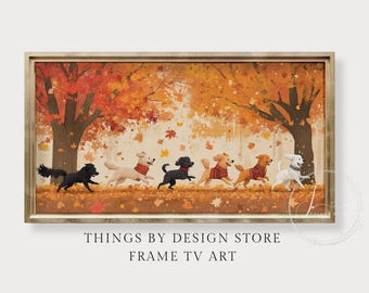Autumn Dog Park Frame TV Art | Dogs in Sweaters | Seasonal Decor