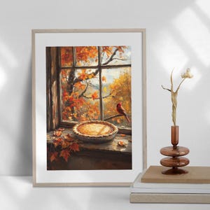 Vintage Fall Kitchen Wall Art Pumpkin Pie Autumn Decor, Farmhouse Style Oil Painting, and Cozy Fall Print Digital Download