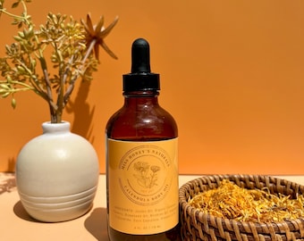 4 oz Calendula Infused Face & Body Oil | Vegan, Sensitive Skin, Soothing