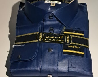 Mens Saudi Thobe Al-Haramain Blue All sizes Thawb/Thoub/Qamees/Jubbah/kamiss