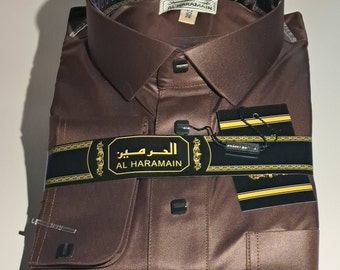 Mens Saudi Thobe Al-Haramain Brown All sizes Thawb/Thoub/Qamees/Jubbah/kamiss