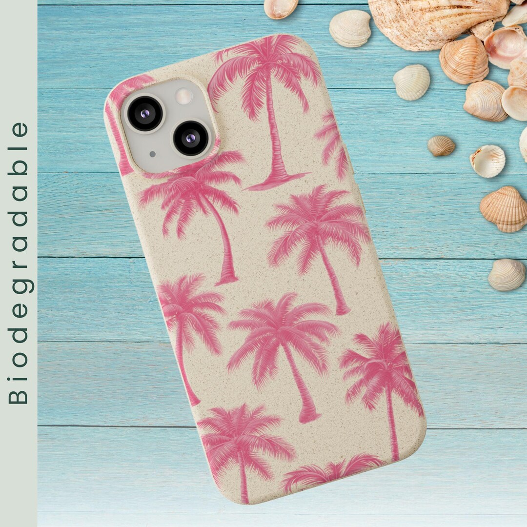 Biodegradable Tropical Phone Case, Pink Palm Trees Phone Case, Beach