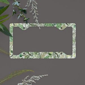 Green Leaves Personalized License Plate Frame, Plant Lover Car Accessories, Gardener Gift | Earth Day, Environmental Sustainability Cover