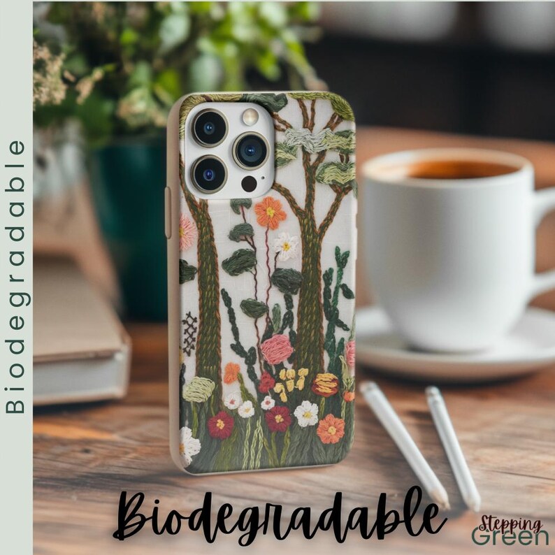 Image showcasing Wildflowers Biodegradable Phone Case With Embroidered Look, Stitched ...