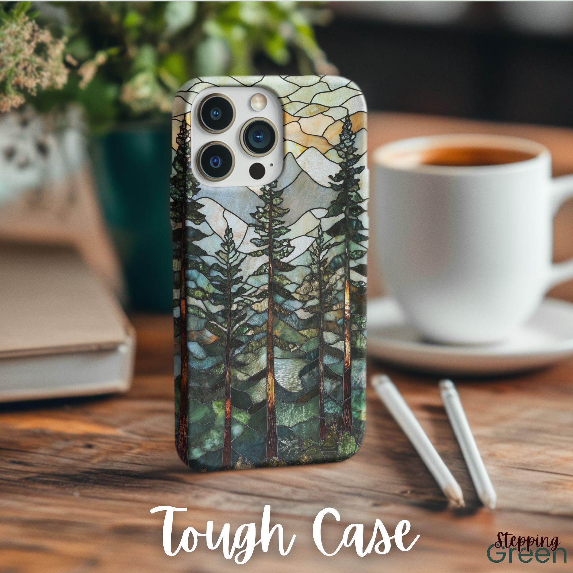 Mountain Phone Case, Pine Tree Stained Glass Look Forest Case, Magsafe ...