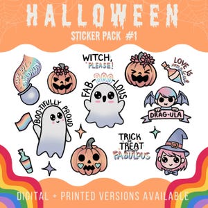 Pride Halloween Sticker Pack | LGBTQ+ Friendly | Digital & Printed Versions | Halloween Planner Stickers | Inclusive and Cute Designs
