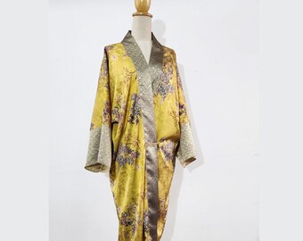 Yellow and gold oriental kimono robe, 1920s duster, golden satin robe, Japanese kimono, 1920s coat, 1920s duster jacket, 1920s nightgown