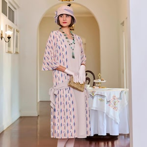 1920s summer dress with art deco design and elbow sleeves, Great Gatsby afternoon tea dress, Downton Abbey dress, 20s flapper day dress
