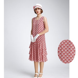 Downton Abbey High Tea Kleid mit Stufenrock, Roaring 20s Kleid, 1920er Flapper Tageskleid, rosa Great Gatsby Kleid, 1920s Sommerkleid