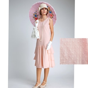 1920er Jahre Kleid aus pfirsichfarbener Baumwolle mit Stufenrock, Gatsby Kleid aus Baumwolle, pfirsichfarbenes Downton Abbey sommerKleid