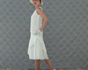 cream gatsby dress Cream Roaring 20s party dress with layered skirt