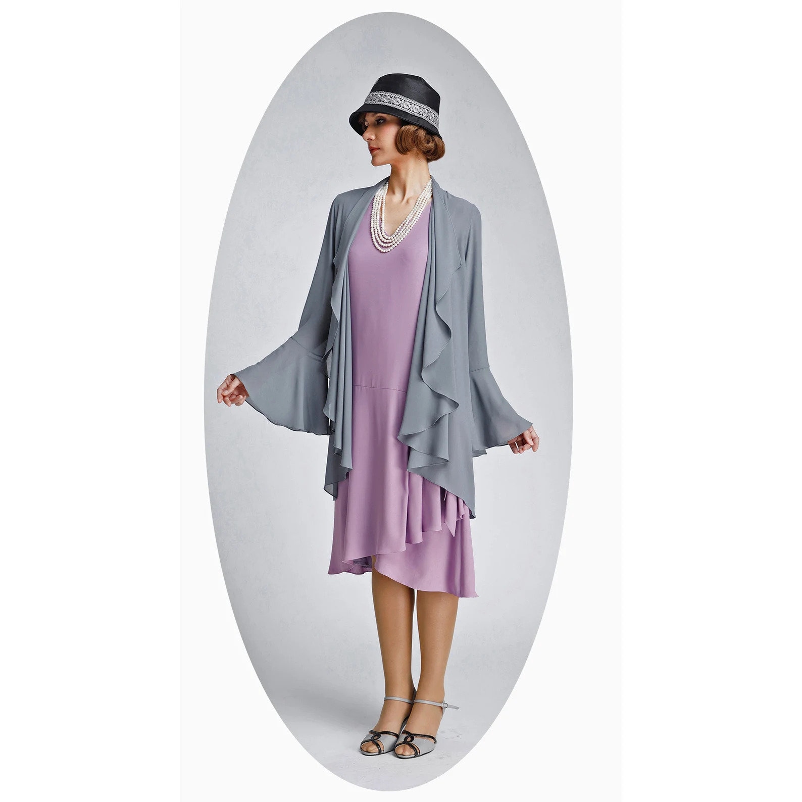 Lavender 1920s-inspired Crepe Georgette Dress With Drape and Bow, 20s ...