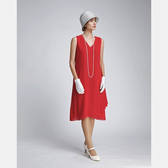 Red Chiffon Party Dress With Drape and Bow, 1920s Flapper Dress, 1920s Tea  Dress, Downton Abbey Dress, Red Summer Dress, 1920er Kleider - Etsy