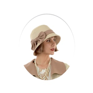 2-tone brown linen cloche hat, Great Gatsby summer party hat, 1920s daywear, light brown flapper hat, 1920s fashion, brown high tea hat