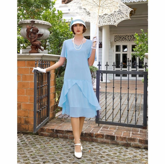 Light Blue 1920s Great Gatsby Day Dress With Sweetheart Neckline, 1920s  Flapper Dress, Downton Abbey Dress, Lady Mary Dress, 1920s Tea Dress - Etsy  Denmark