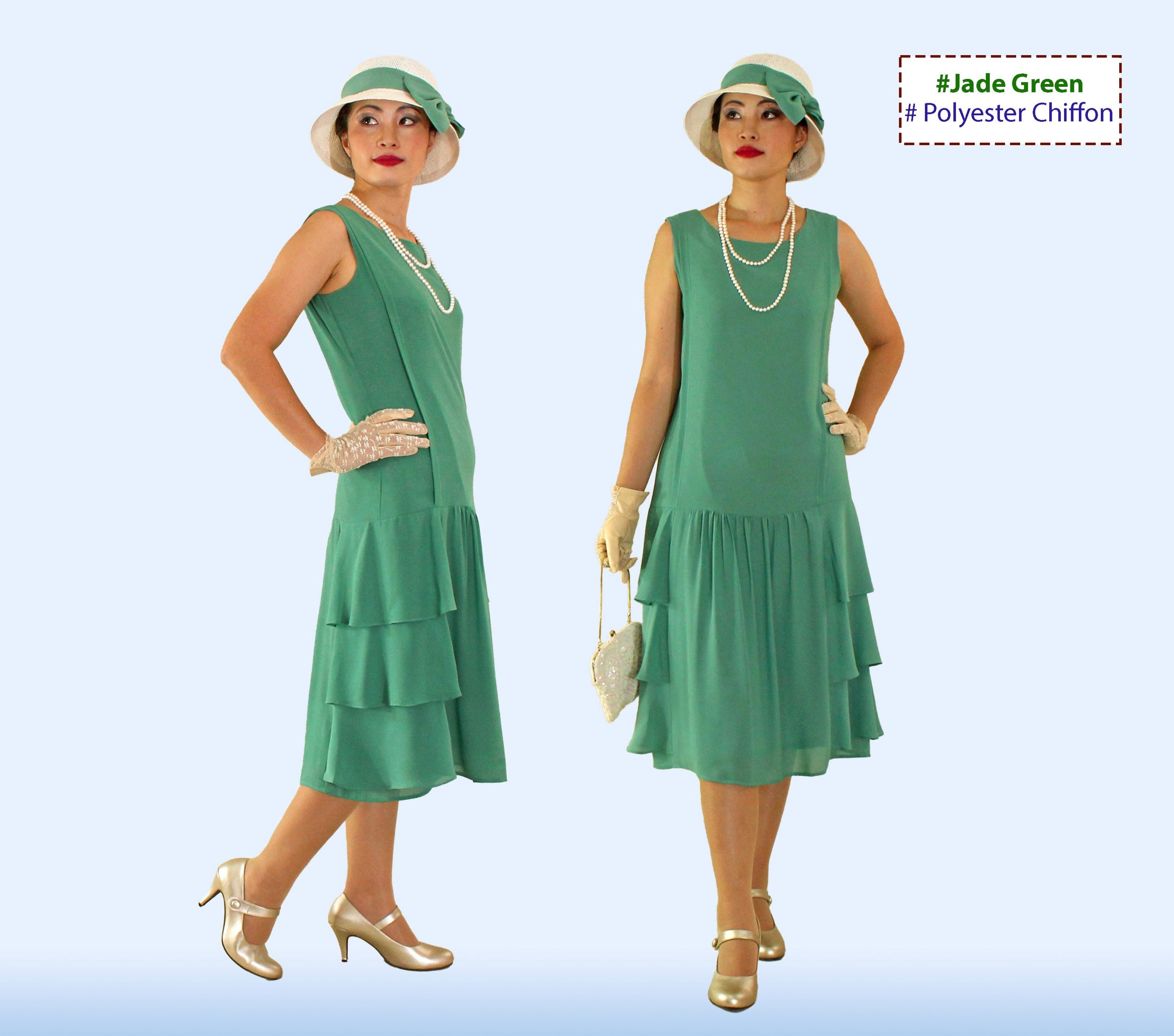 cute 20s dresses Chiffon 1920s day dress in light blue print with tiered skirt