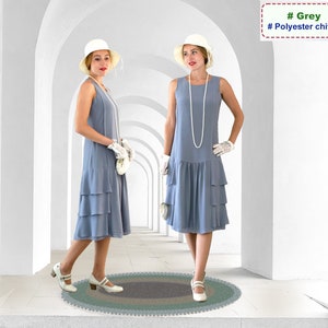 Une adorable robe crème inspirée des années 1920 avec une jupe à volants, mode des années folles, robe Great Gatsby, robe Downton Abbey... Grey