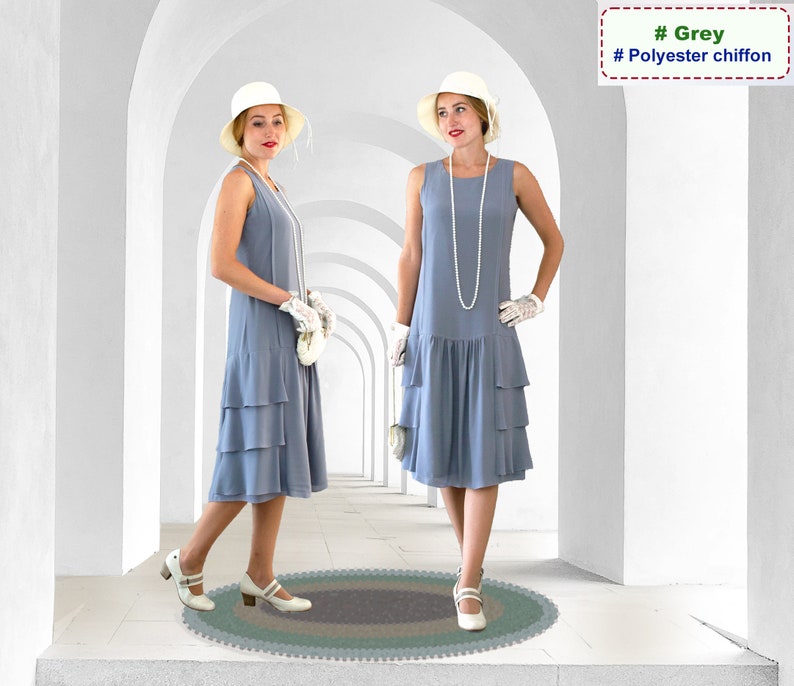 Une adorable robe crème inspirée des années 1920 avec une jupe à volants, mode des années folles, robe Great Gatsby, robe Downton Abbey... Grey