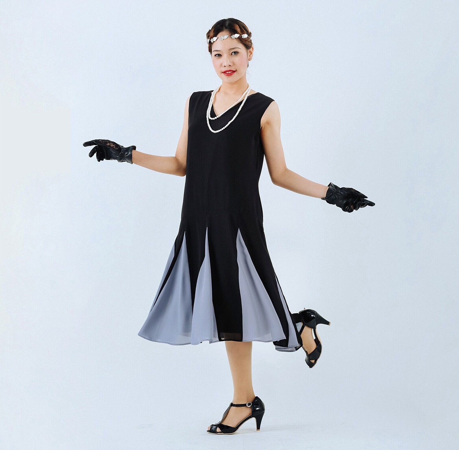 Flapper Dress With Grey and Black Chiffon and Skirt Godets Grey Great Gatsby Dress Black Charleston Dance Dress Black 20s Flapper Dress Etsy