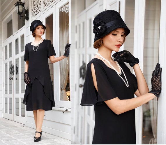black great gatsby dresses Black Gold Art Deco 1920s Dress