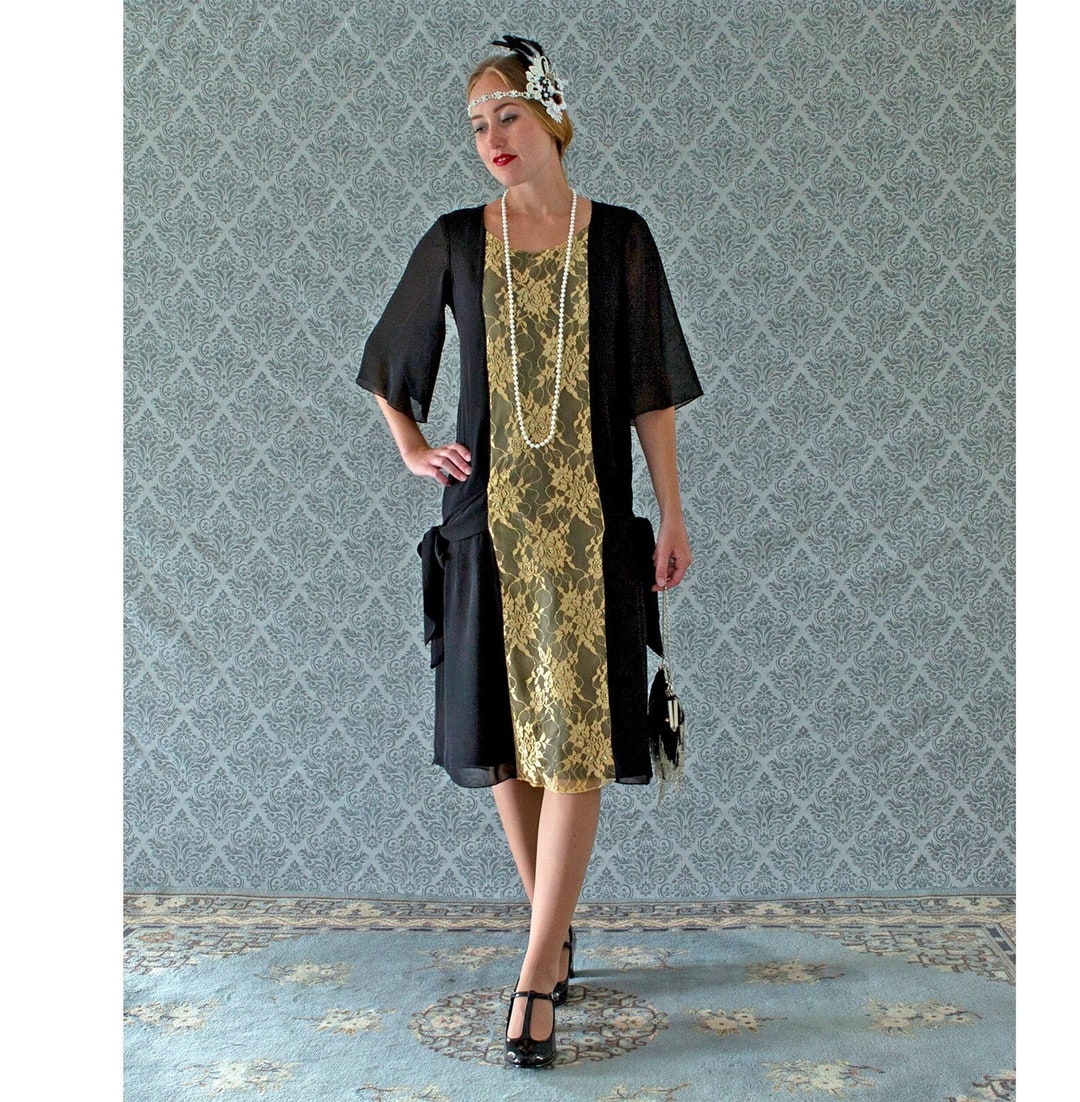 1920s dress black and gold 1920s｜Gold Sequin Paneled Dress – Bee's Knees