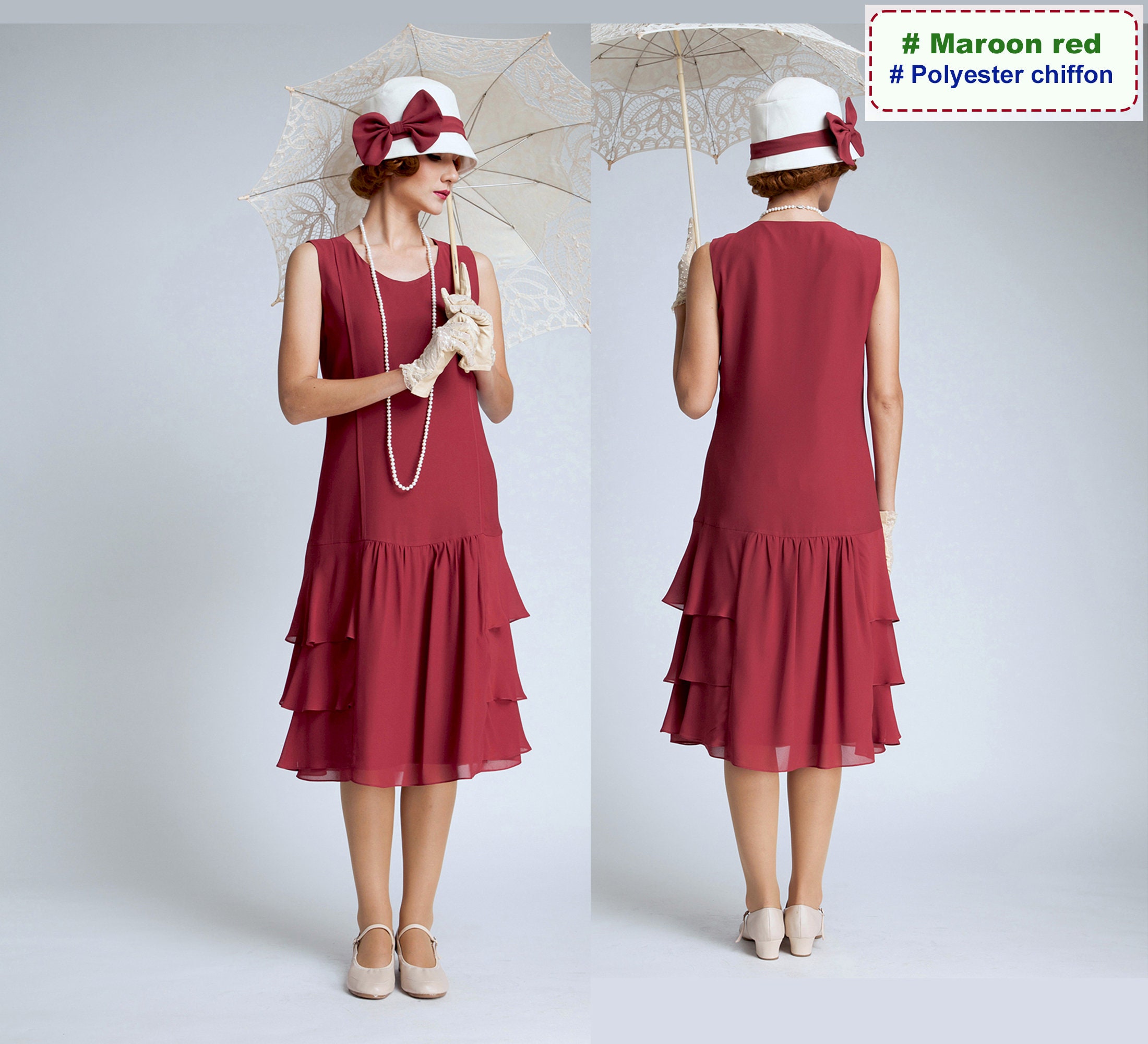 Pale Marigold 1920s Flapper Day Dress With Tiered Skirt, Great Gatsby ...