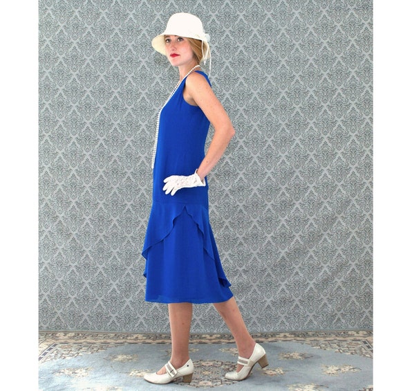 royal blue flapper dress Zapaka Women Royal Blue 1920s Dress Spaghetti Straps Fringed Roaring 20s Great Gatsby Dress, Royal Blue / XL main image 1