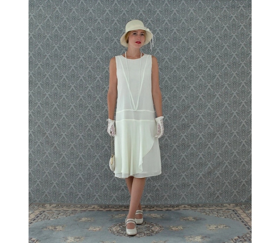 cream gatsby dress Cream Roaring 20s party dress with layered skirt