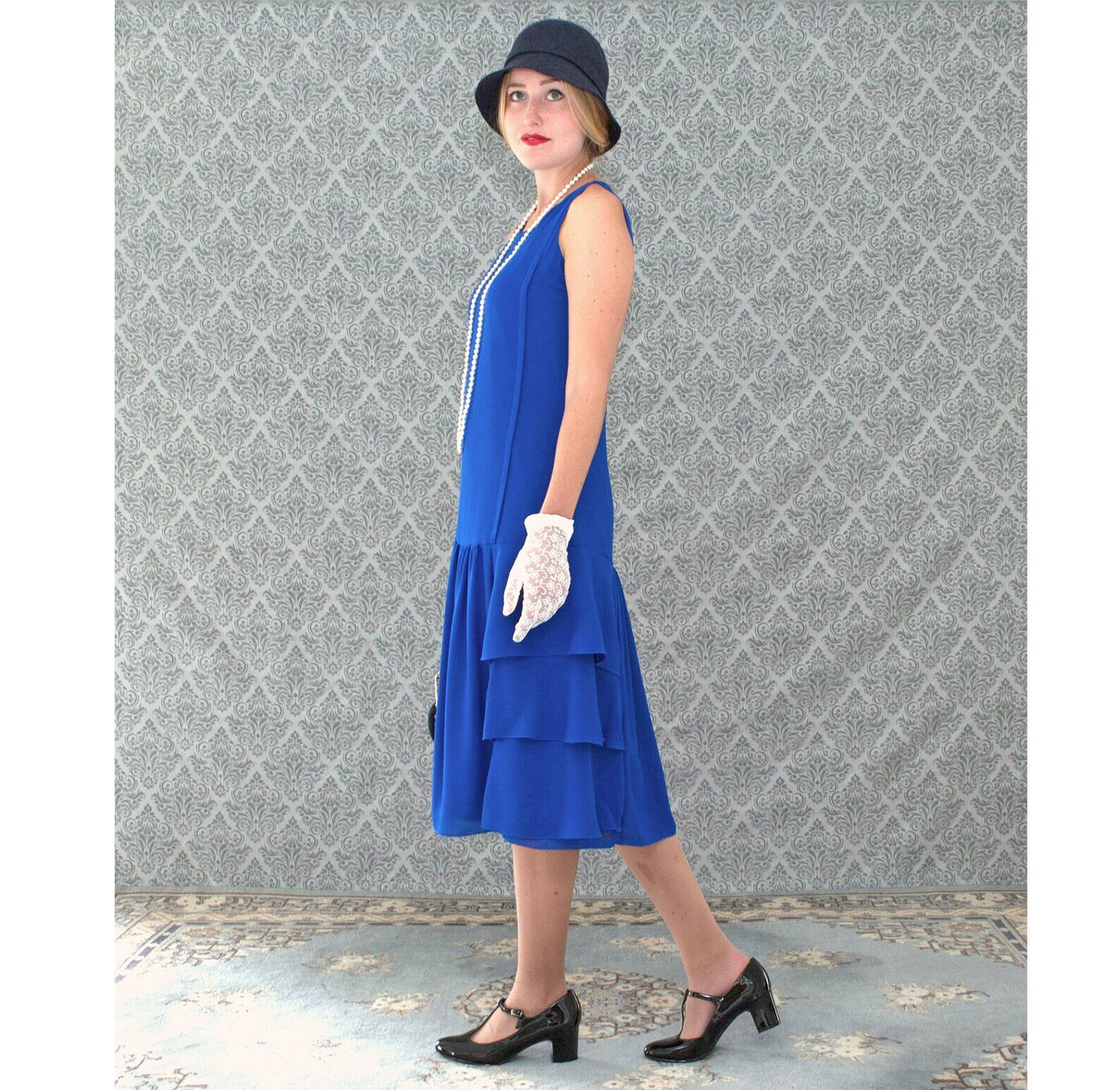 1920s Great Gatsby Day Dress In Sapphire Blue With Tiered Skirt Blue 1920s-great-gatsby-day-dress-in-sapphire-blue-with-tiered-skirt-blue