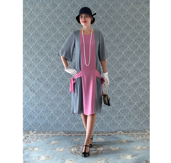 1920s Flapper Dress in Grey and Pink, Roaring 20s Costume, Great Gatsby  Dress, Art Deco Dress, 1920s Fashion, Robe Charleston, 1920er Kleid - Etsy