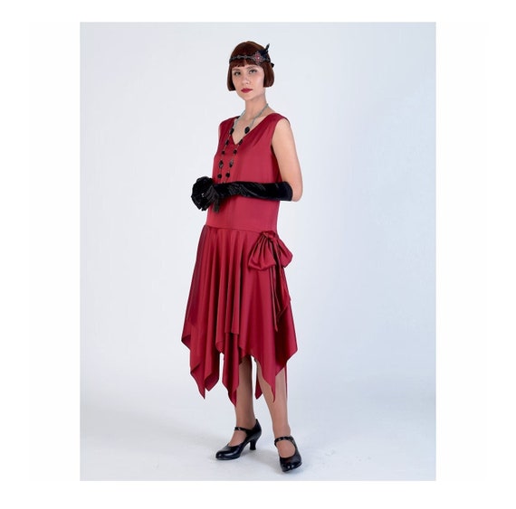 Dark red Roaring 20s satin dress with handkerchief hem, Charleston dance dress, red satin Gatsby dress, 1920s evening dress, flapper dress