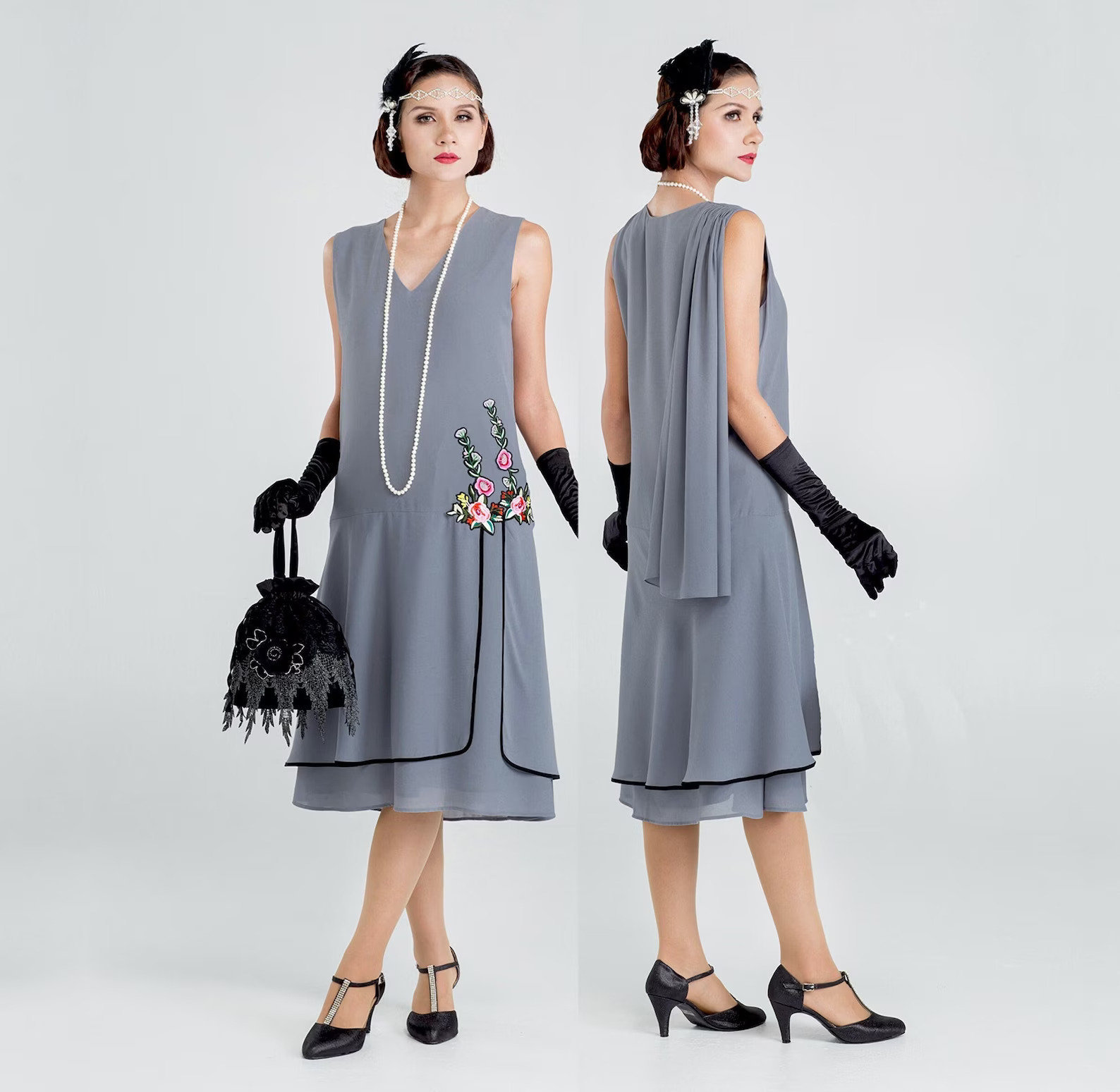 1920s party dress in grey with floral embroidery, Roaring 20s costume, Lady Mary dress, grey Great Gatsby party dress, Charleston dress 1920s party dress in grey with floral embroidery, Roaring 20s costume, Lady Mary dress, grey Great Gatsby party dress, Charleston dress