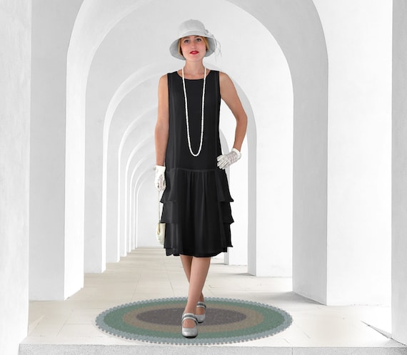 Black chiffon flapper dress with tiered skirt, Great Gatsby dress, Black 1920s flapper dress, Downton abbey dress , 20s drop waist dress Black chiffon flapper dress with tiered skirt, Great Gatsby dress, Black 1920s flapper dress, Downton abbey dress , 20s drop waist dress