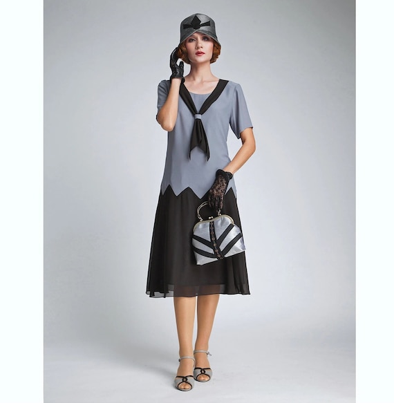 1920s Reproduction Dress in Grey and Black With a Zig Zag Seam, Great  Gatsby Day Dress, Black and Grey 1920s Art Deco Dress, Art Deco Dress - Etsy