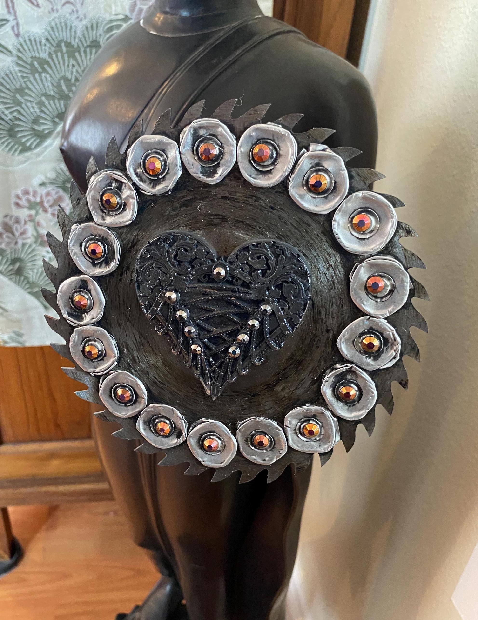 Laced Heart - Recycled Handcrafted Eco-Friendly Décor Rustic Wall Art Unique Home Gift Handmade Upcycled Metal Stone Wreath Studio - Thumbnail 6