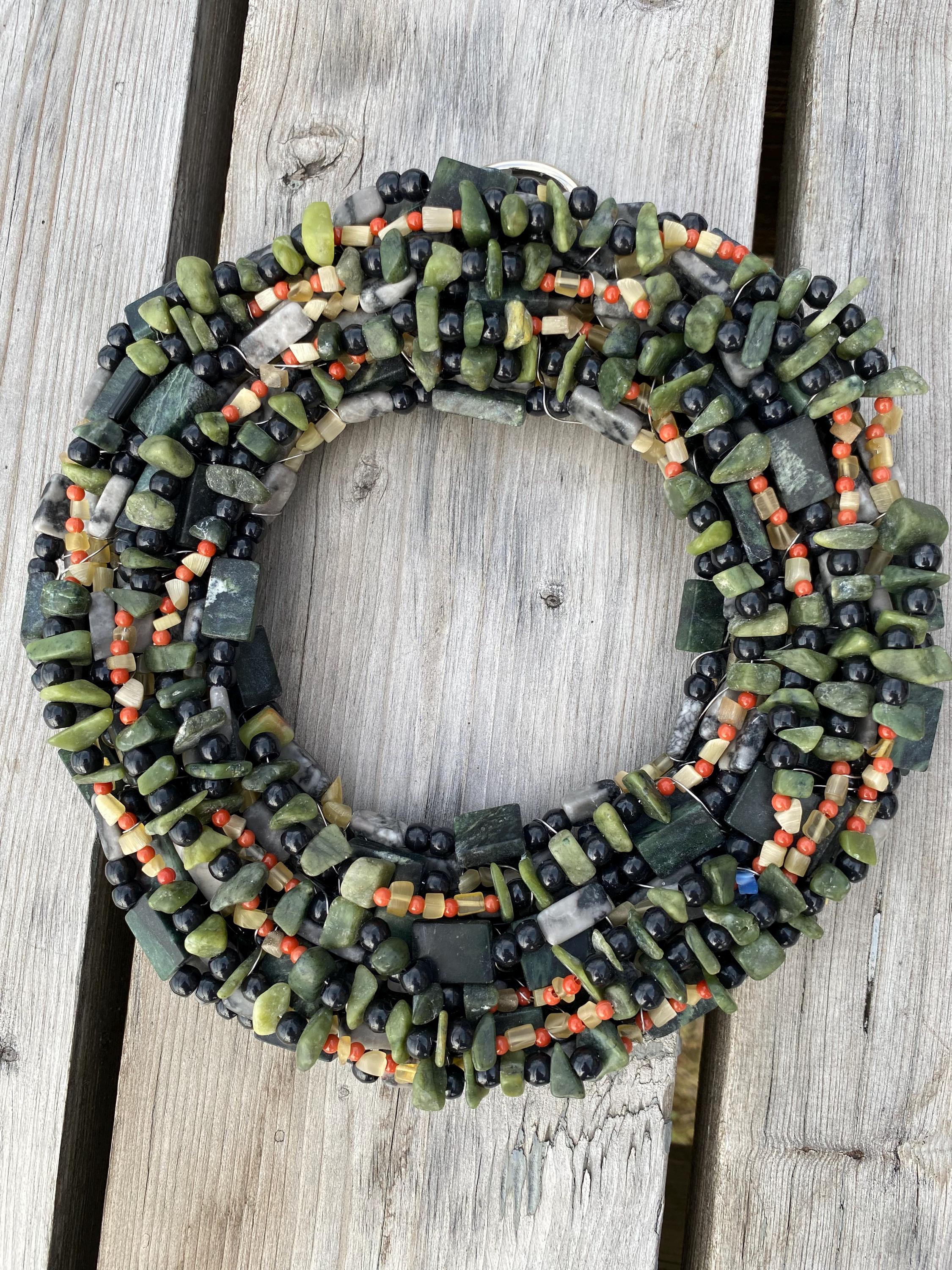 River Bank - Recycled Handcrafted Eco-Friendly Décor Rustic Wall Art Unique Home Gift Handmade Upcycled Metal Stone Wreath Studio