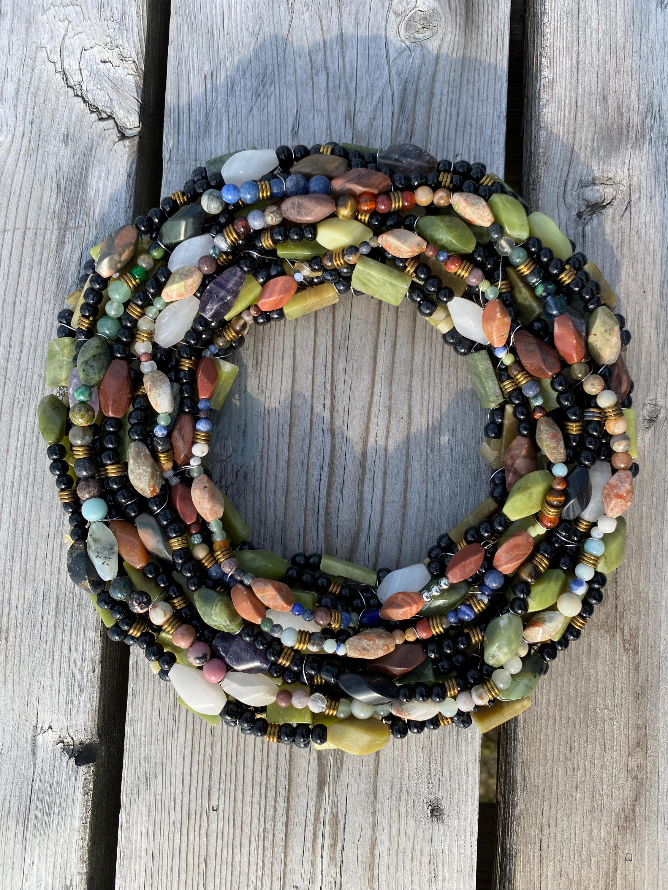 Wild Flowers - Recycled Handcrafted Eco-Friendly Décor Rustic Wall Art Unique Home Gift Handmade Upcycled Metal Stone Wreath Studio