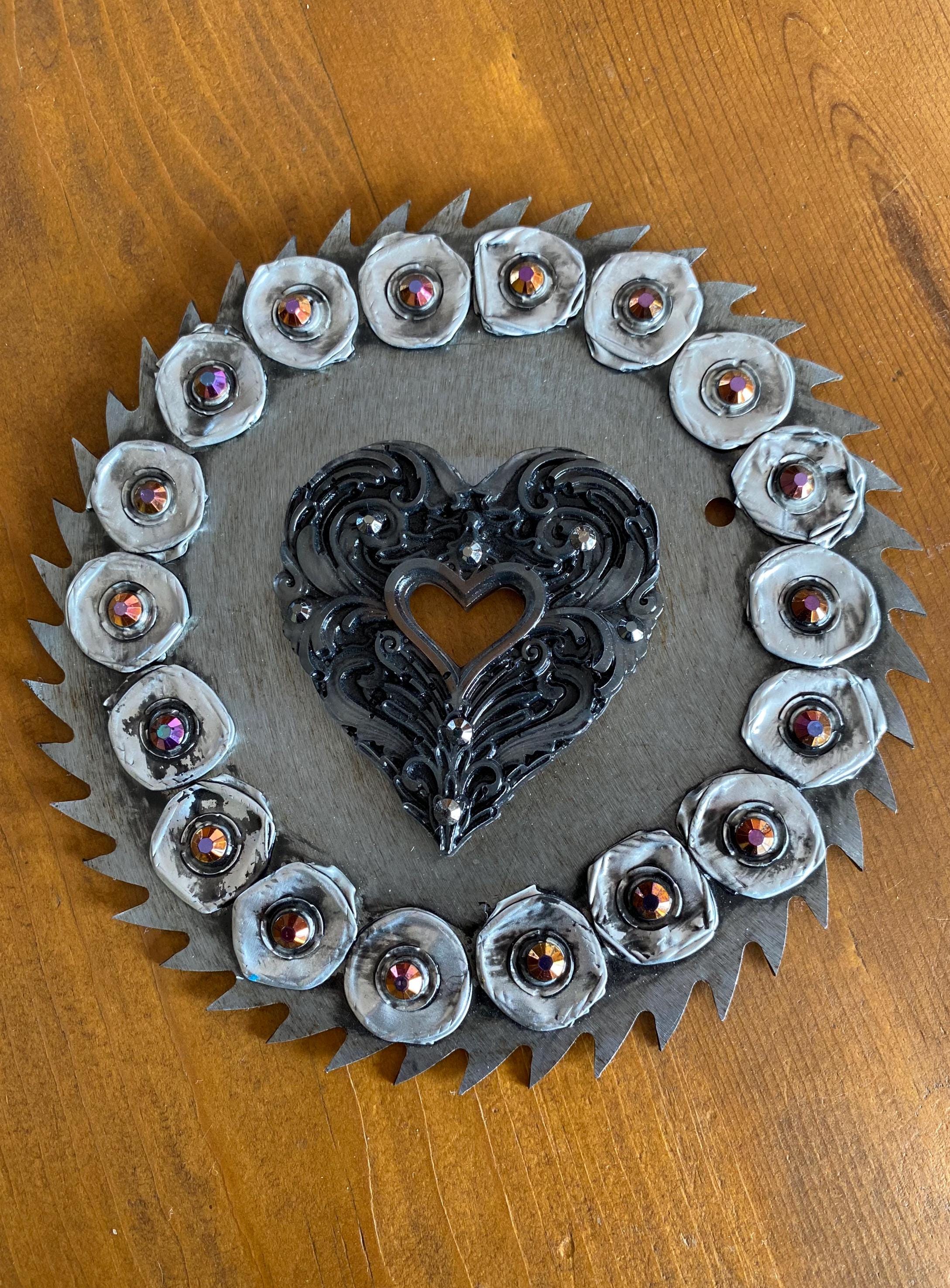 Window Heart - Recycled Handcrafted Eco-Friendly Décor Rustic Wall Art Unique Home Gift Handmade Upcycled Metal Stone Wreath Studio - Thumbnail 4