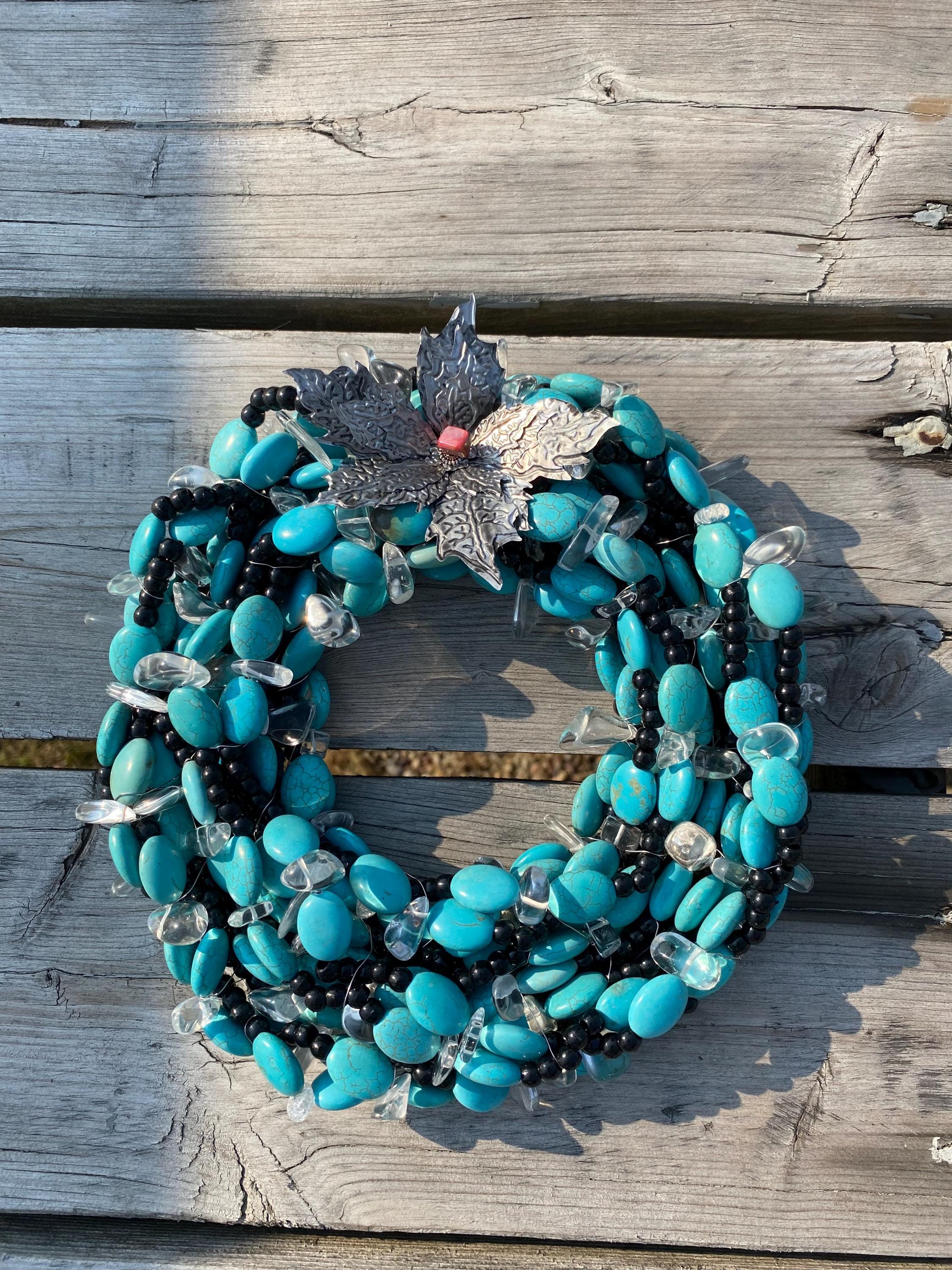 Lake Waters - Recycled Handcrafted Eco-Friendly Décor Rustic Wall Art Unique Home Gift Handmade Upcycled Metal Stone Wreath Studio