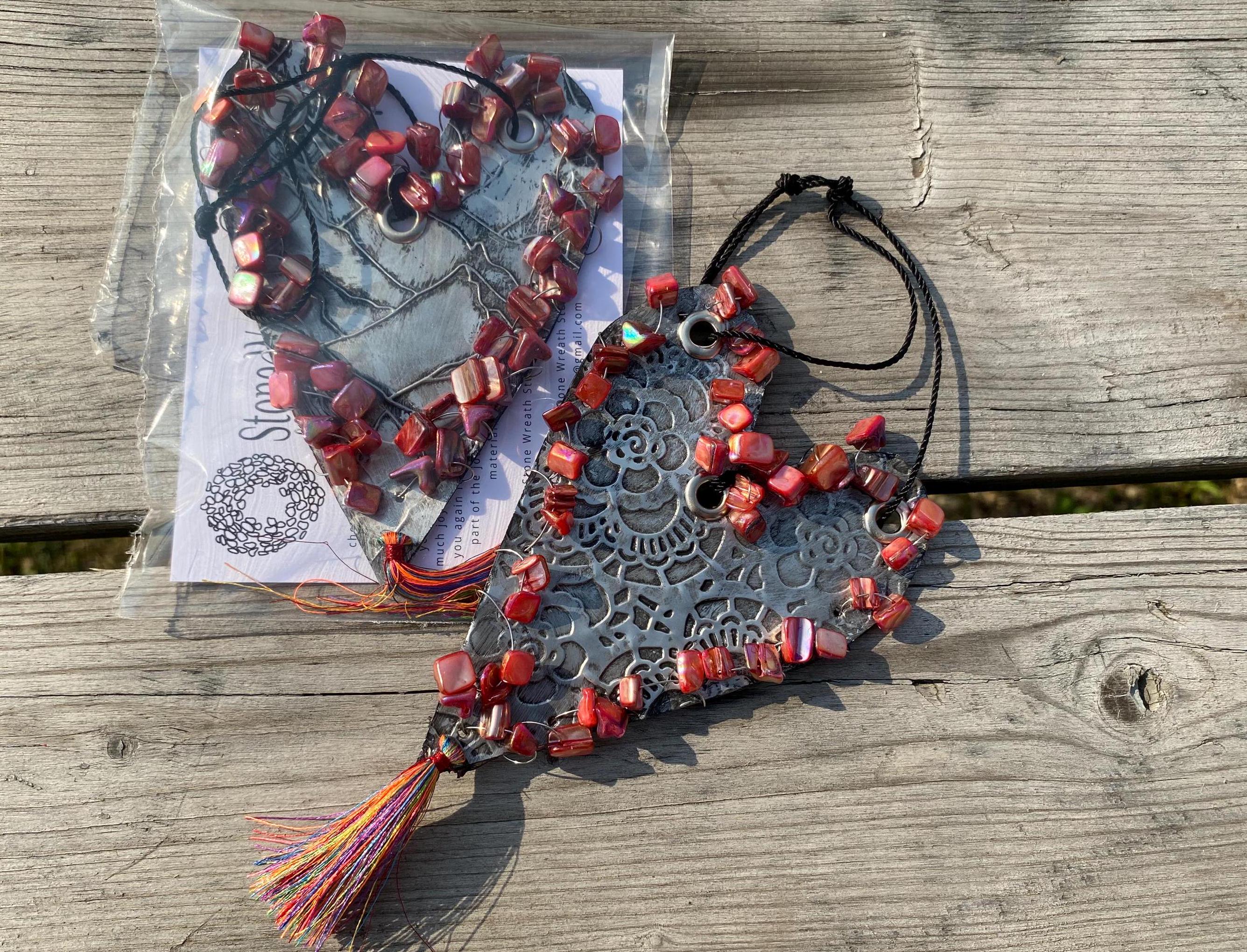 Tassle Heart - Recycled Handcrafted Eco-Friendly Décor Rustic Wall Art Unique Home Gift Handmade Upcycled Metal Stone Wreath Studio