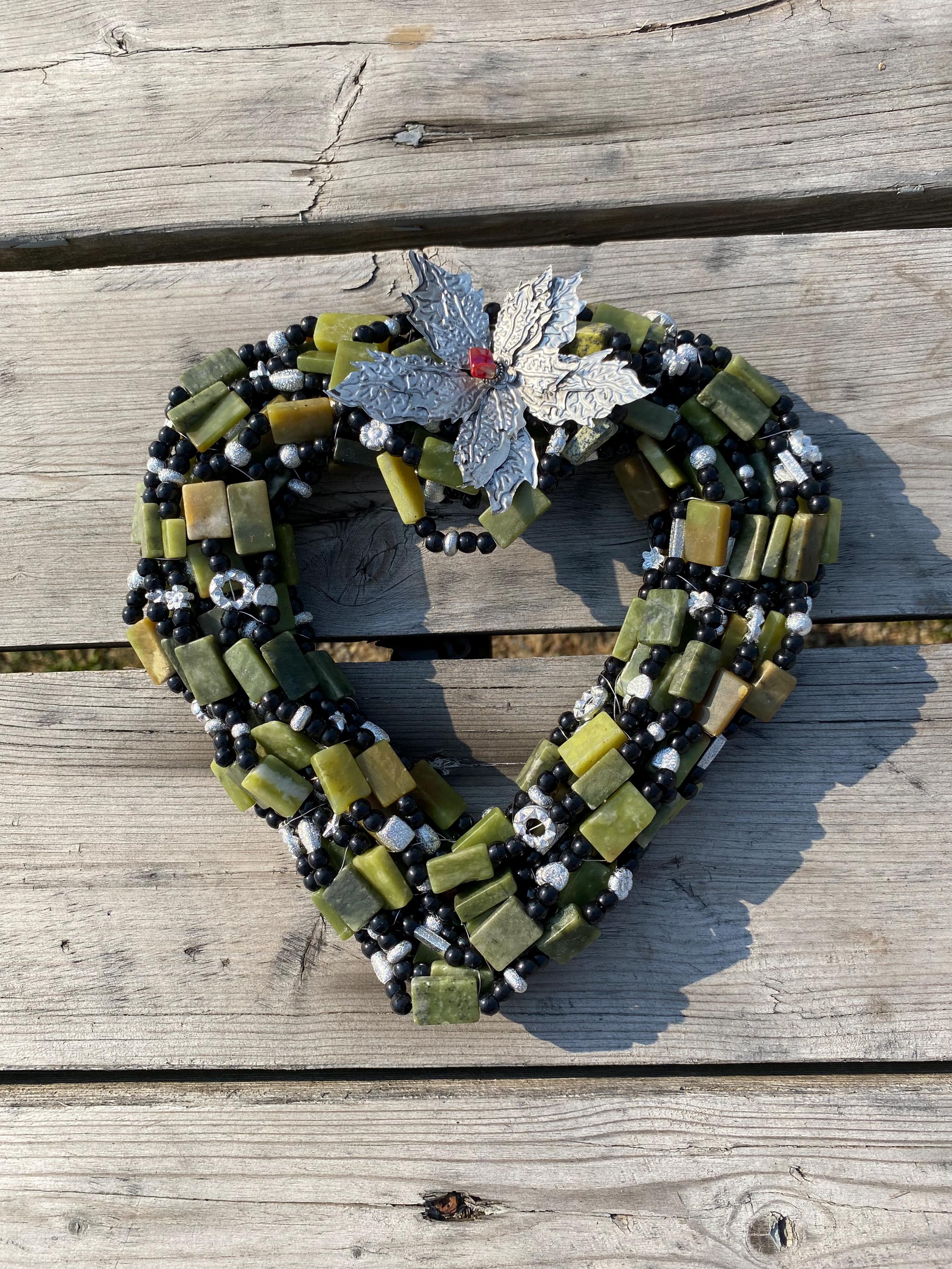 Lake Growth - Recycled Handcrafted Eco-Friendly Décor Rustic Wall Art Unique Home Gift Handmade Upcycled Metal Stone Wreath Studio