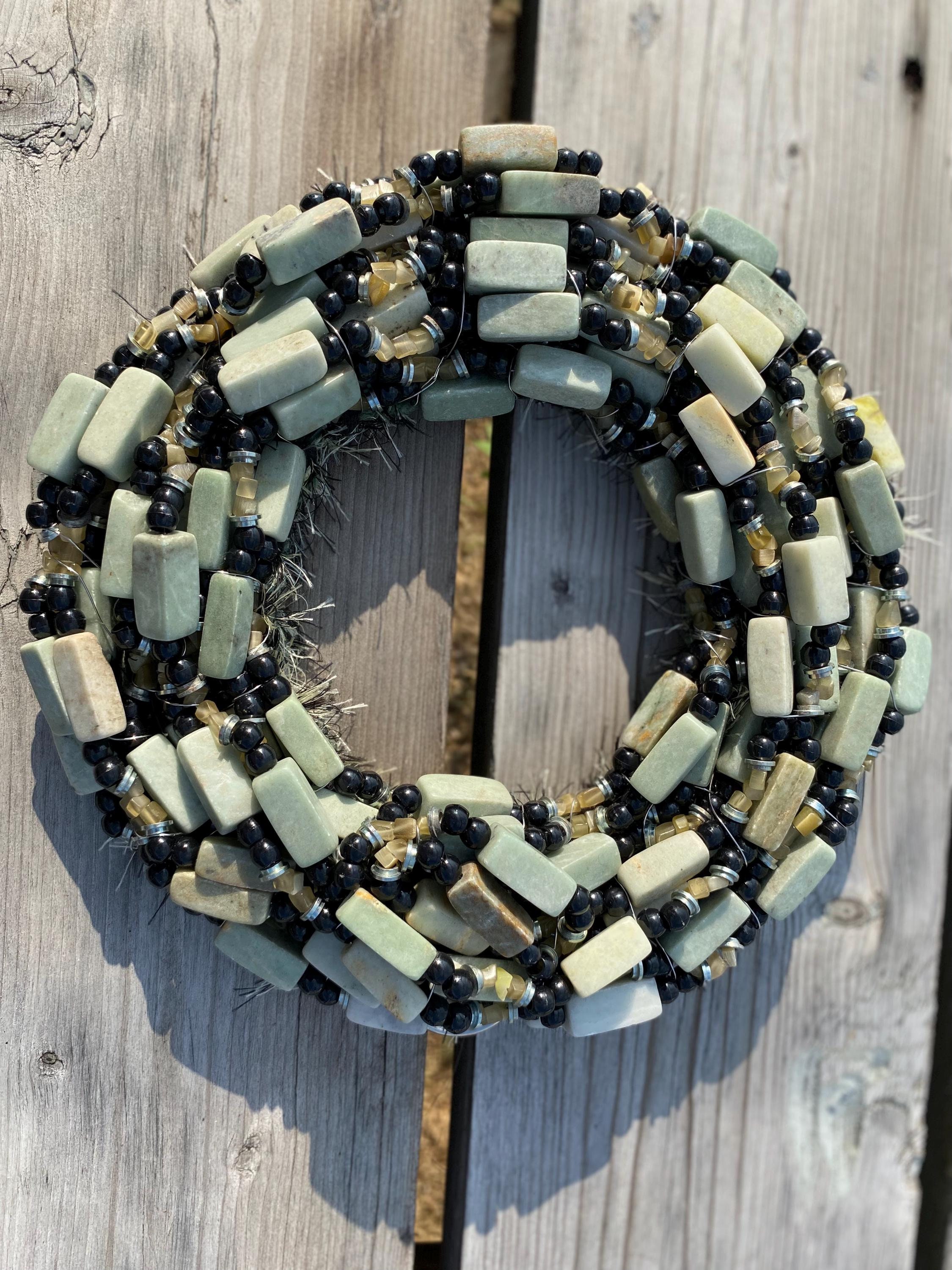 Forest Dapples - Recycled Handcrafted Eco-Friendly Décor Rustic Wall Art Unique Home Gift Handmade Upcycled Metal Stone Wreath Studio