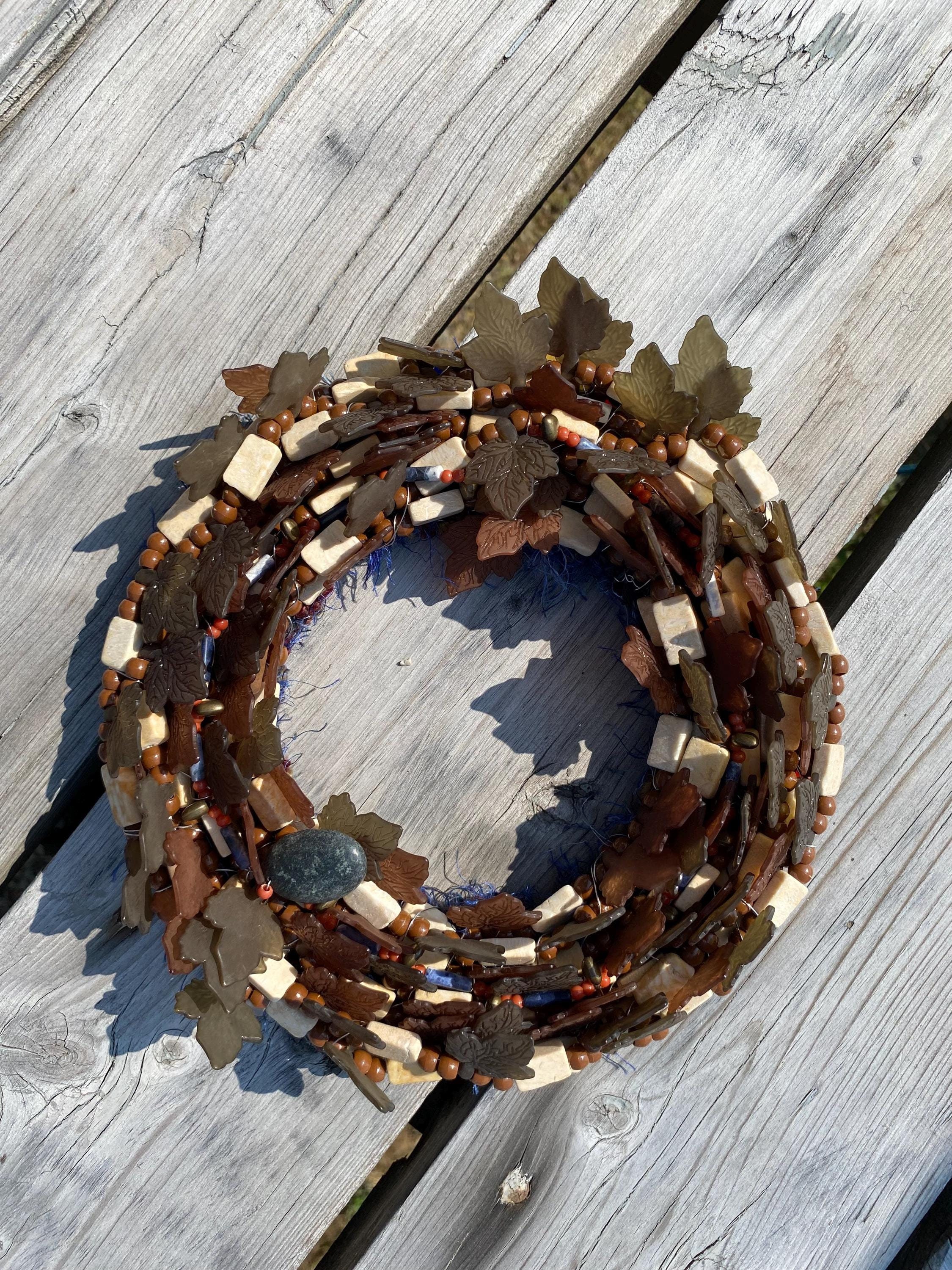 Autumn Growth - Recycled Handcrafted Eco-Friendly Décor Rustic Wall Art Unique Home Gift Handmade Upcycled Metal Stone Wreath Studio