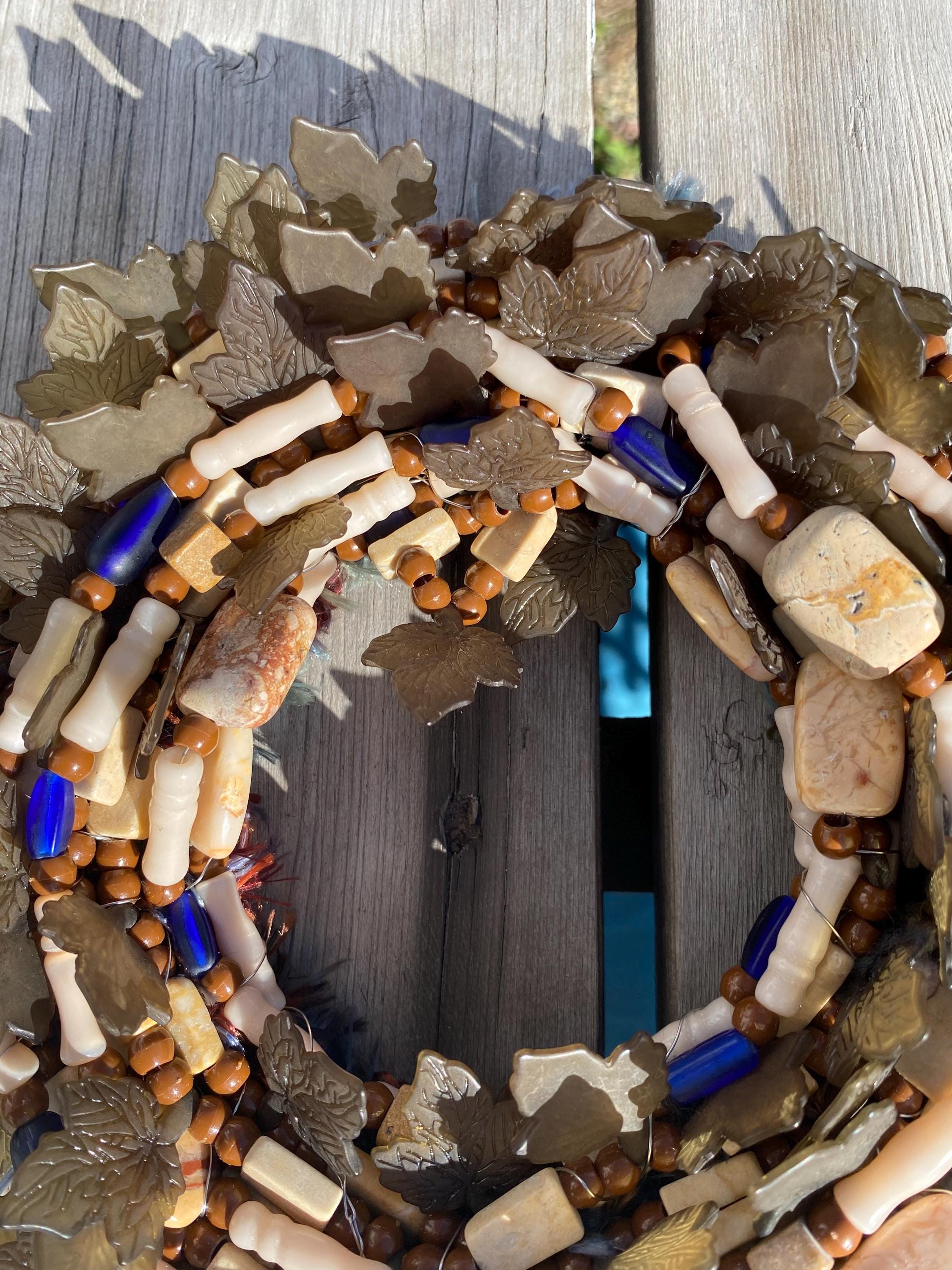 River Leaves - Recycled Handcrafted Eco-Friendly Décor Rustic Wall Art Unique Home Gift Handmade Upcycled Metal Stone Wreath Studio - Thumbnail 3