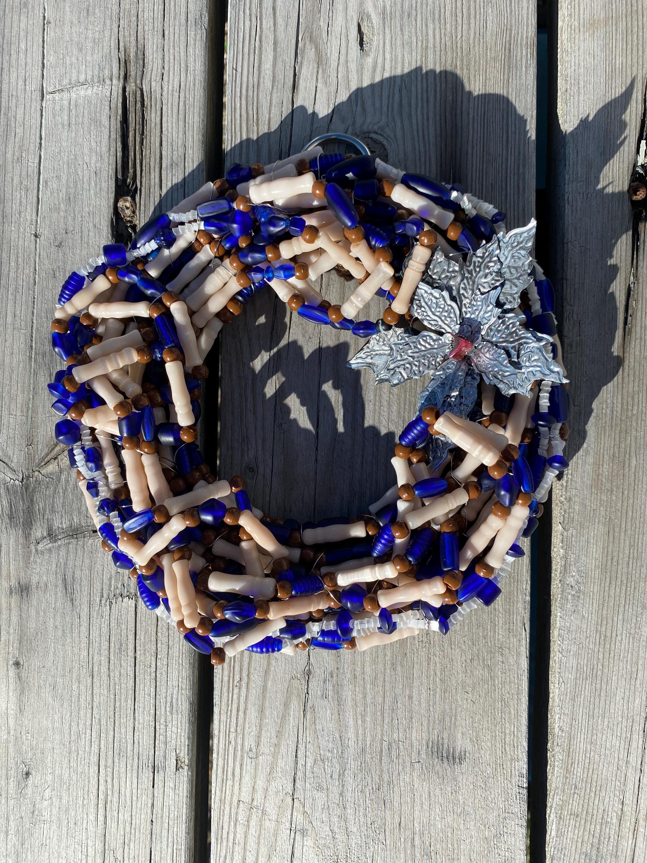 Lake Light - Recycled Handcrafted Eco-Friendly Décor Rustic Wall Art Unique Home Gift Handmade Upcycled Metal Stone Wreath Studio