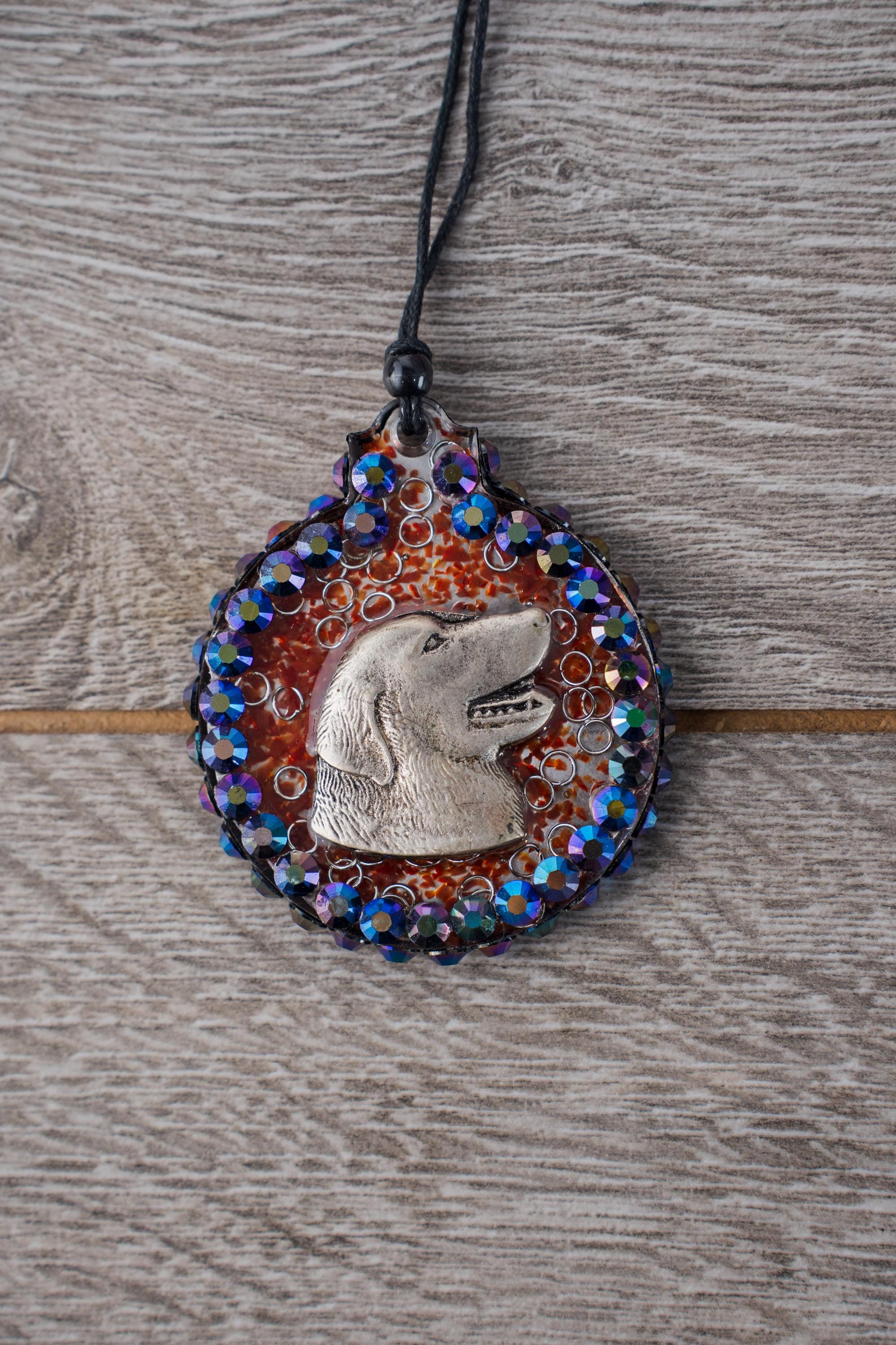 Red Dog - Resin ornament with a dog buckle on a bed of red glass chips with a rhinestone halo - Thumbnail 2